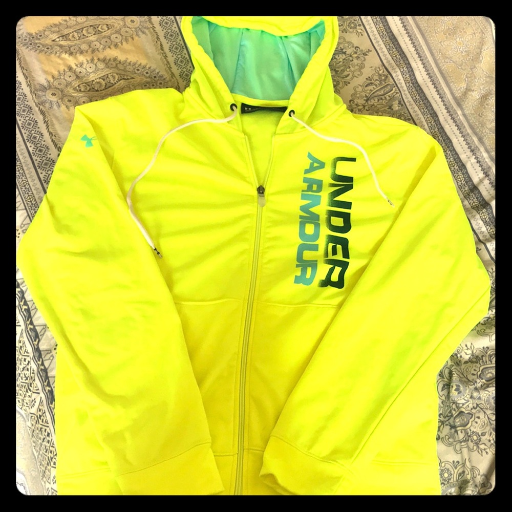Neon yellow Under Armour running zip up hoodie